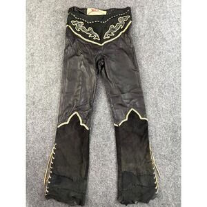 Michelle Julene Couture Leather Pants Concho Western Beaded Rare Boho Black VTG